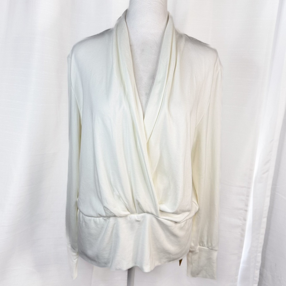 OGL Move Eco-Mousse Wrap Top XL Ivory Long Sleeve Stretch Soft Blouse NWT